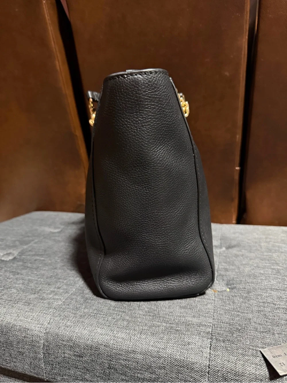 Coach Black Leather Tote with Gold Chain Details